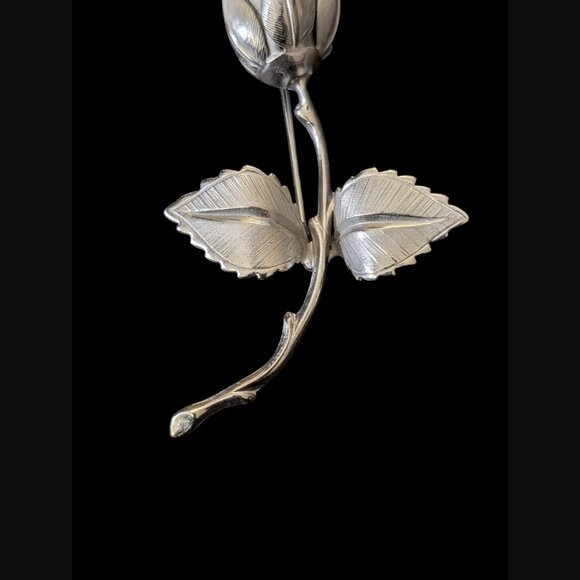 Vintage Giovanni Silver Tone 2.5" Long Rose Brooch Pin - Picture 6 of 6